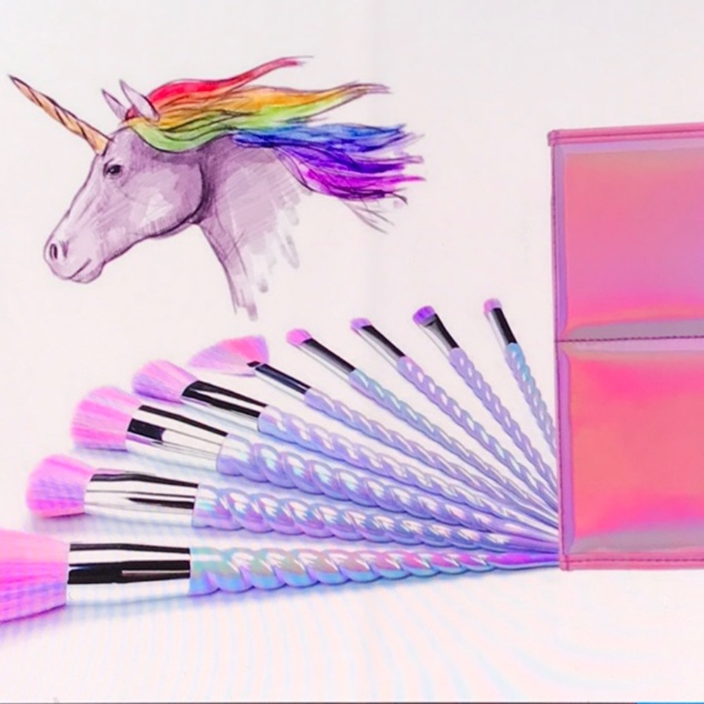 10 pc unicorn makeup brush set